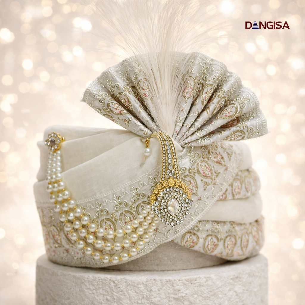 Imperial Ivory Silk & Crystal Safa