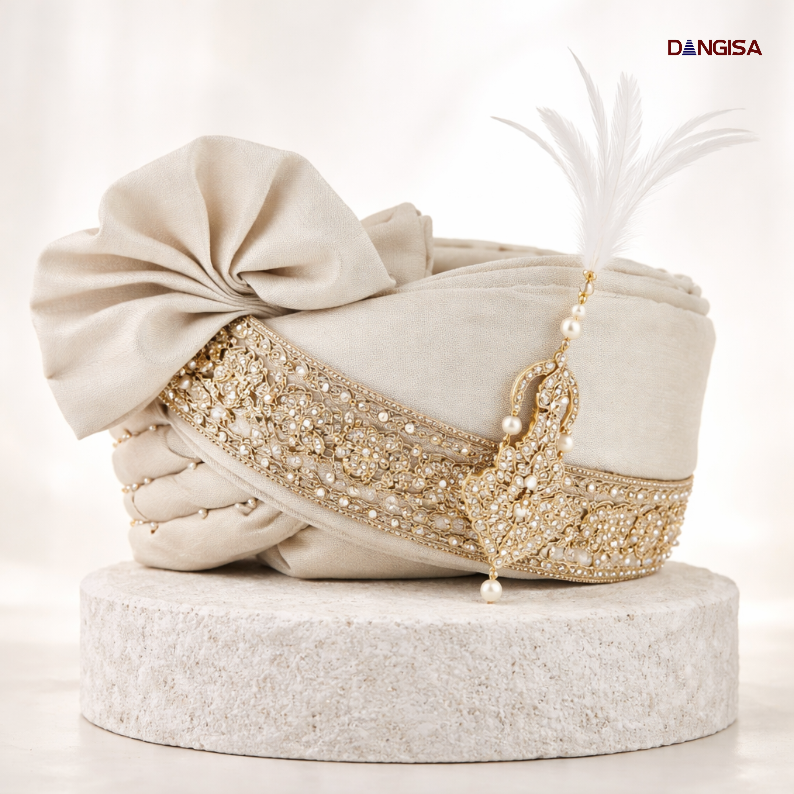 Imperial Zari-Bordered White Silk Safa