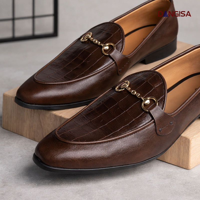 The Croc-Print Brown Bit Loafer