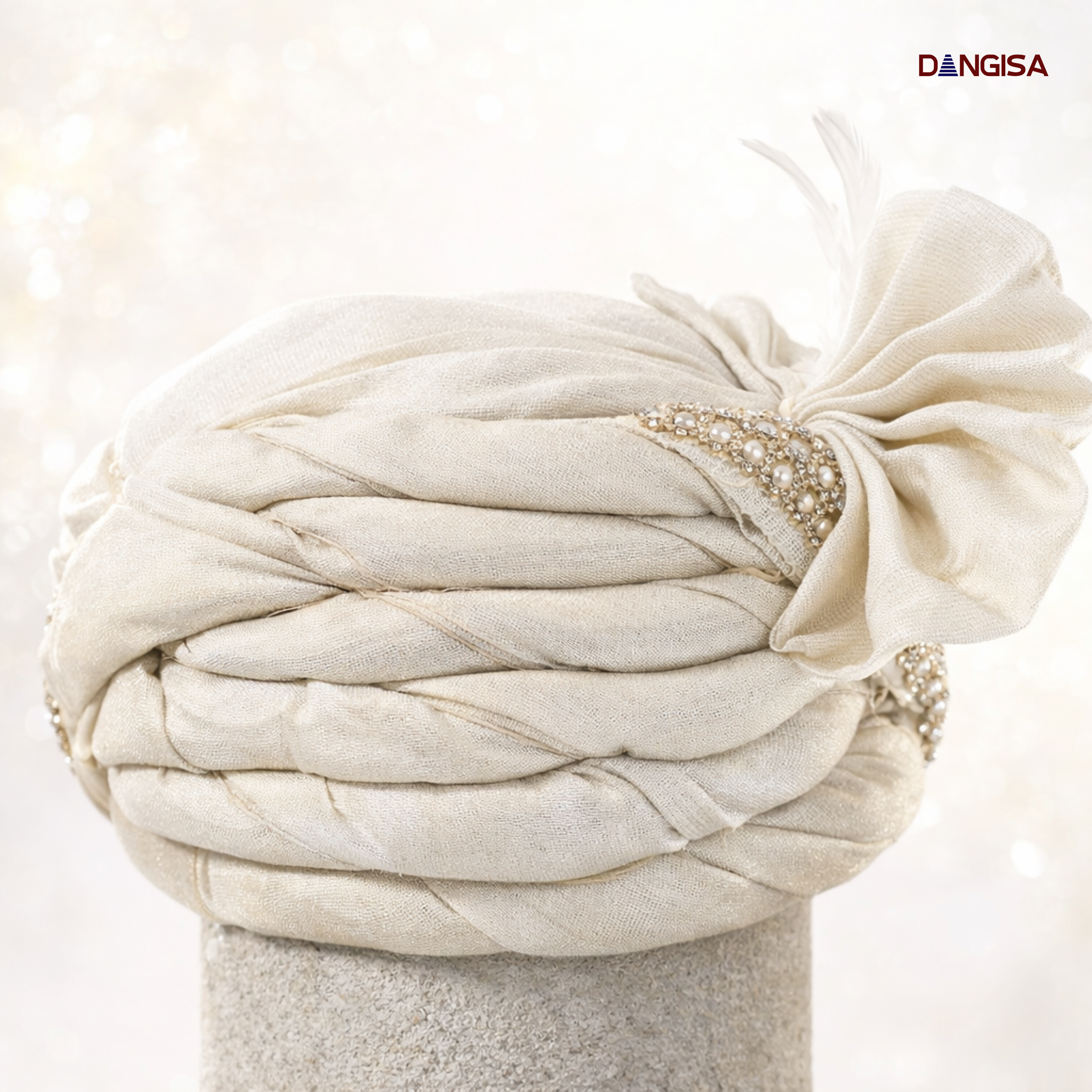 Imperial Zari-Bordered White Silk Safa