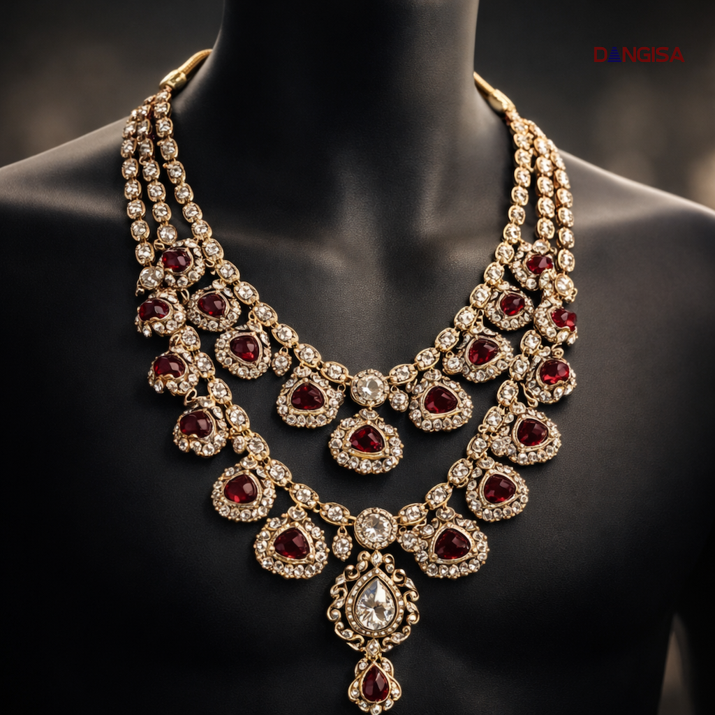 Crimson Ruby & Gold Filigree Mala
