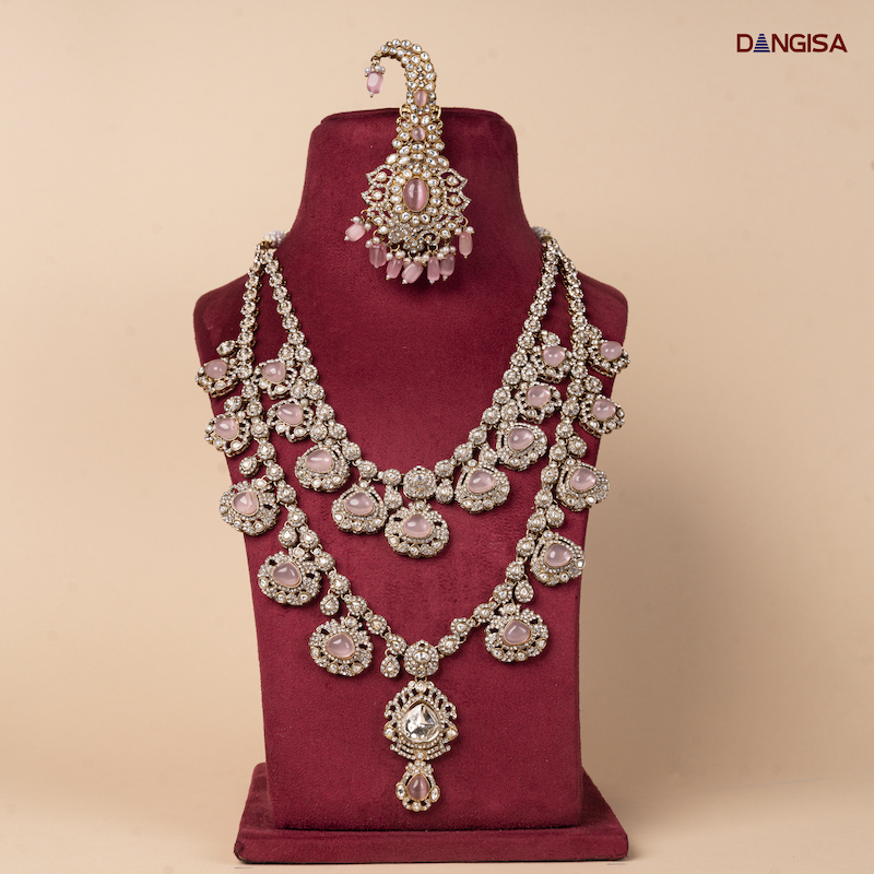 Pink Bridal Statement Maala with Brooch