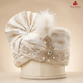 A White Safa with Hand-Embroidered Border & Diamond Brooch