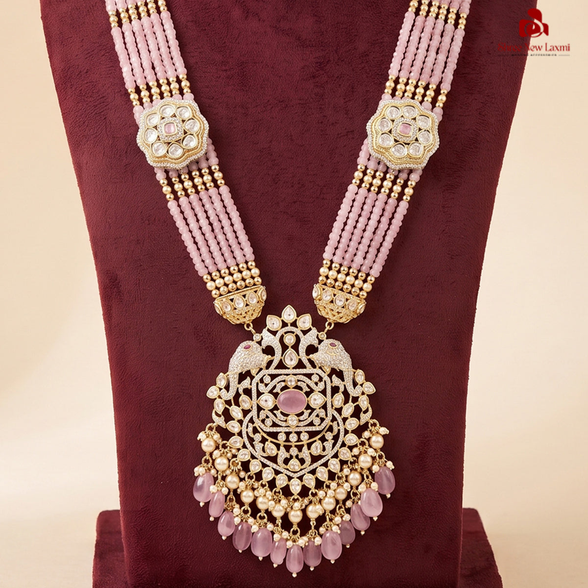 Indian Multi-Strand Long Necklace - Pastel Pink