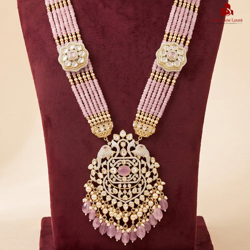 Indian Multi-Strand Long Necklace - Pastel Pink