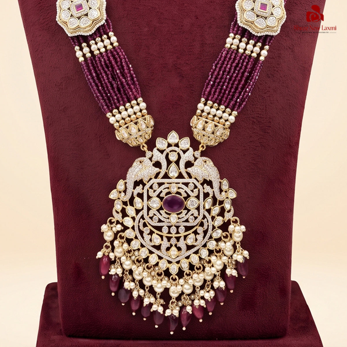 Indian Multi-Strand Long Necklace - Ruby Red