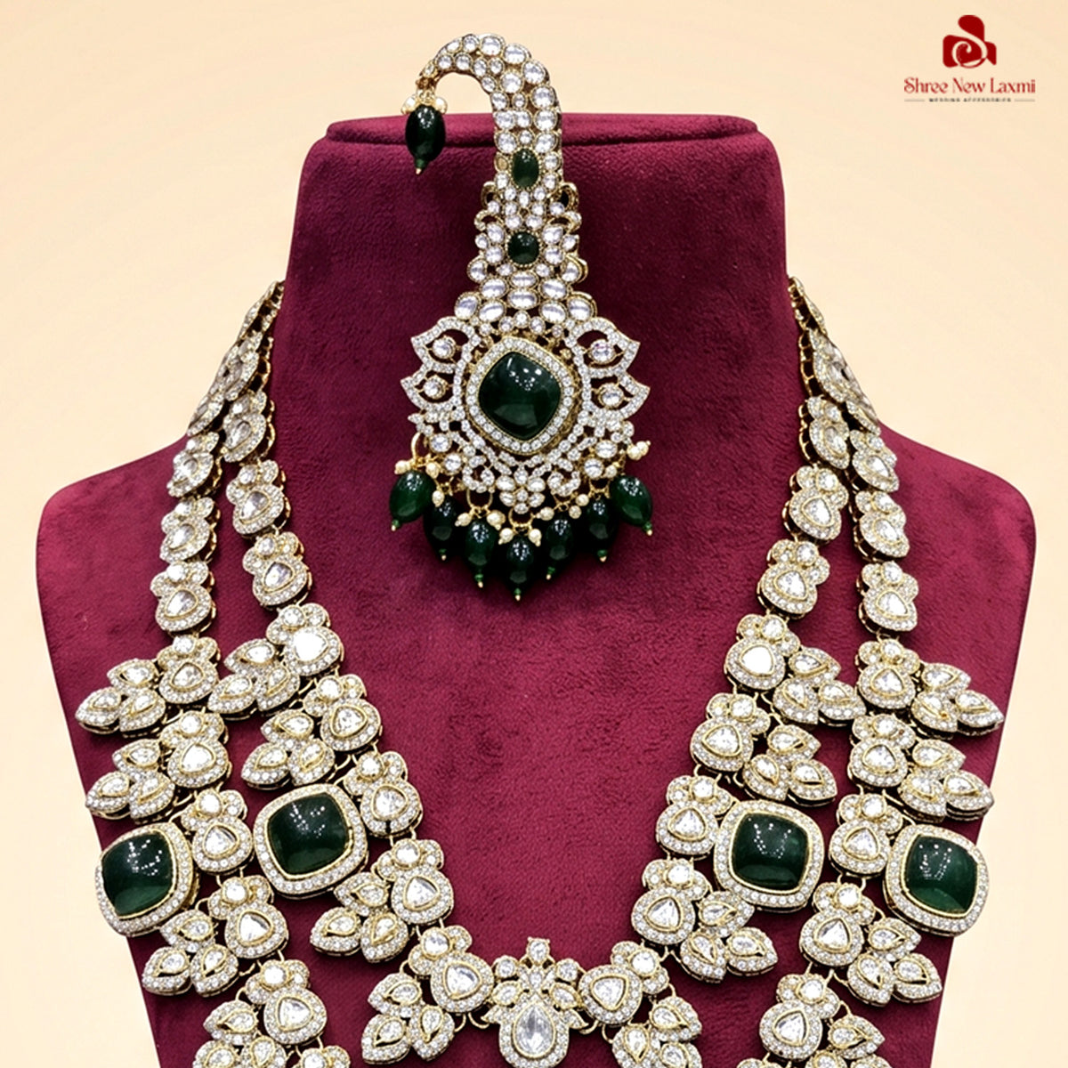 Royal Kundan Polki Stone Necklace - Green