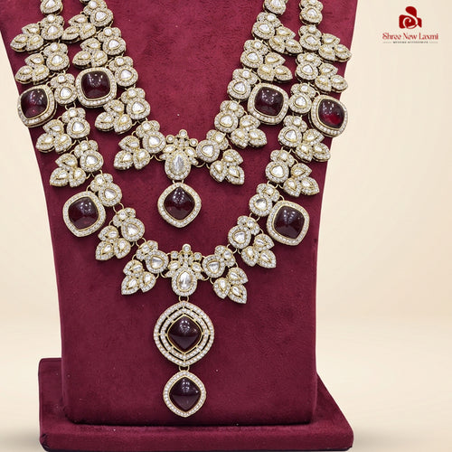 Royal Kundan Polki Stone Necklace - Maroon